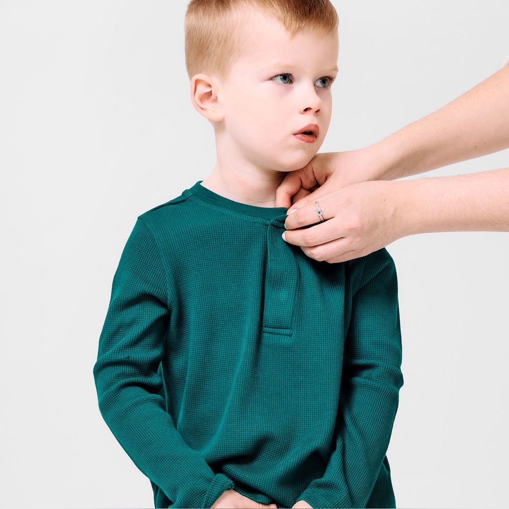 Magnetic Me Deep Emerald Waffle Long Sleeve Shirt